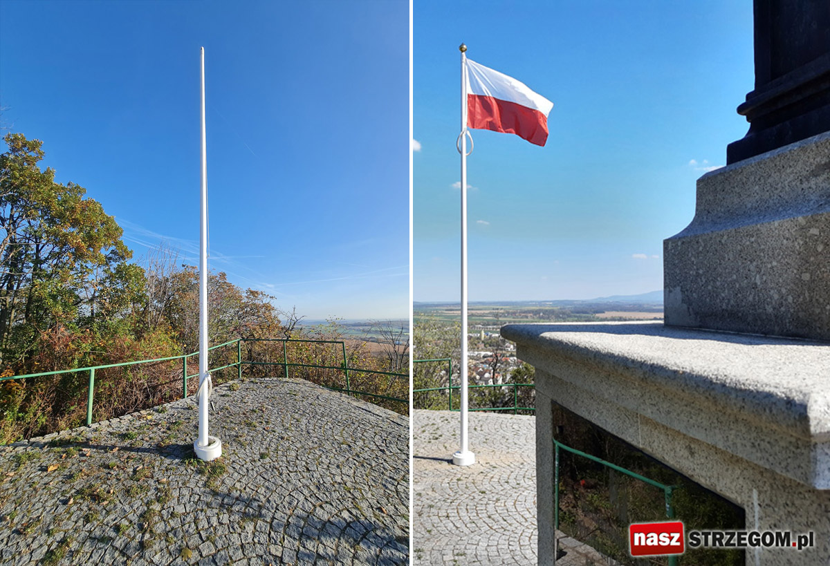 Góra Krzyżowa bez biało-czerwoje flagi. Symbol państwowy skradziono, a masz zdewastowano. 