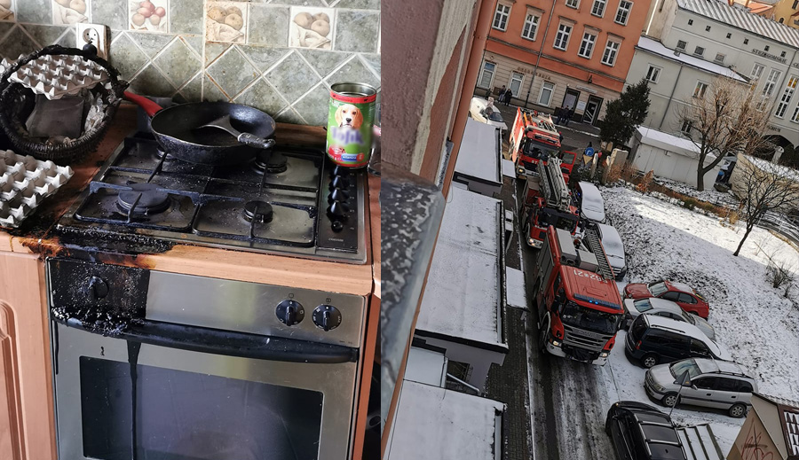 Pożar na ul. Św. Anny. Palił się olej na patelni, na kuchni gazowej! [FOTO] 