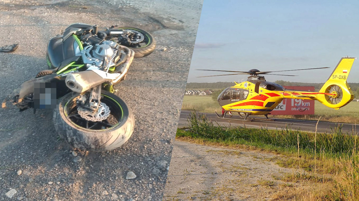 Zderzenie motocykla z autem osobowym na krajowej „piątce”. Interweniował LPR [FOTO] 