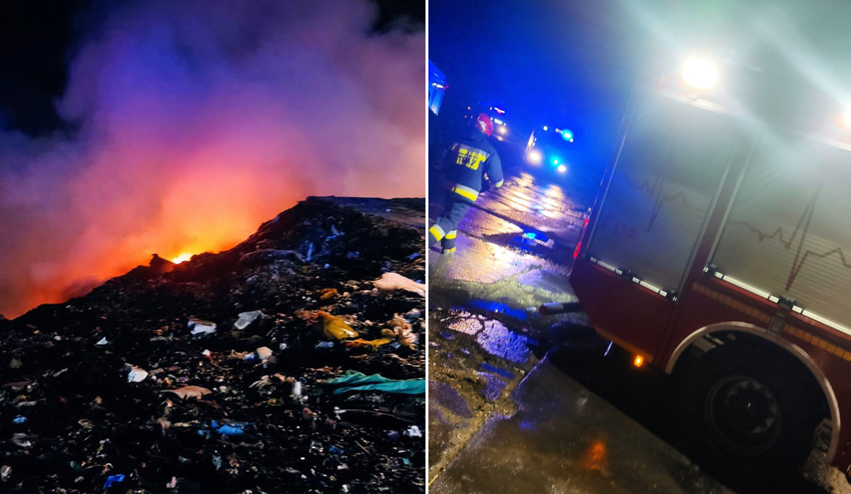 Nocny pożar na składowisku odpadów w Rusku [FOTO] 